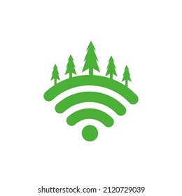 wifi internet with forest tree logo design, vector graphic symbol icon illustration creative idea