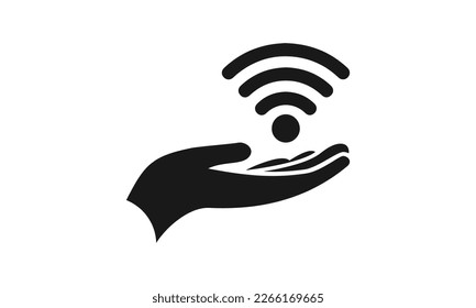 Internet Wi-Fi disponible a mano, una red inalámbrica con icono del vector de mano humana