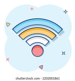 Wifi internet icon in comic style. Wi-fi wireless technology vector cartoon illustration pictogram. Network wifi business concept splash effect.