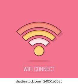 Wifi internet icon in comic style. Wi-fi wireless technology vector cartoon illustration pictogram. Network wifi business concept splash effect.