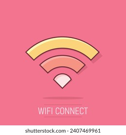 Wifi internet icon in comic style. Wi-fi wireless technology vector cartoon illustration pictogram. Network wifi business concept splash effect.