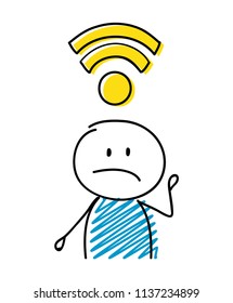 Wifi (internet) icon with sad stickman. Vector.