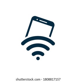 Internet inalámbrica y diseño de logotipo móvil. Símbolo para compartir WiFi móvil. Signo de tecnología móvil.