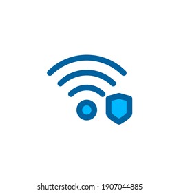 Wifi internet network security icon in blue color style. Connection and network icon