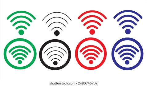 Wi-fi, internet set, symbol, icon, black, green, red, blue. Vector illustration.