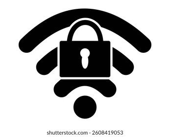 Wifi internet sign symbol icon. Simple Wifi internet security vector silhouette symbol web graphic design. Flat style wi-fi lock signal isolated on white background. Vector illustration.