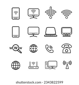 Iconos de conexión y señal de Internet Wifi, señal, teléfono, computadora. Icono de contorno contemporáneo adecuado para negocios modernos. icono de vector