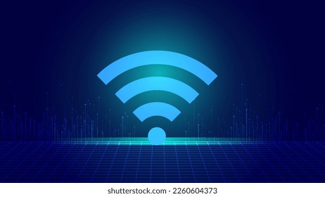 Wifi internet vector technology icon with abstract low poly wireframe mesh design from connecting dot and line vector.
