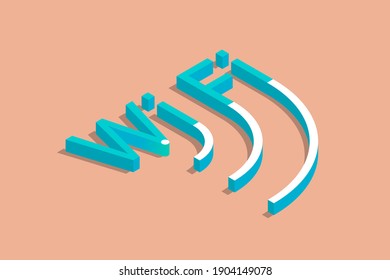wi-fi isometric text and icon, simple vector illustration
