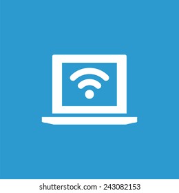 wifi laptop icon, isolated, white on the blue background. Exclusive Symbols 