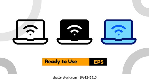 wifi laptop icon with three style and isolated sign symbol vector illustration high quality for banner, poster, social media, presentation, and website