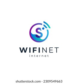 wifi y letra S para el diseño del logotipo de internet y conexión
