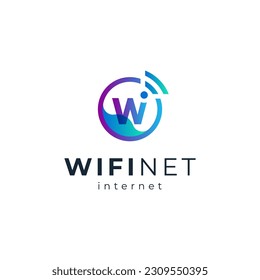 wifi and letter W for internet and connection logo design