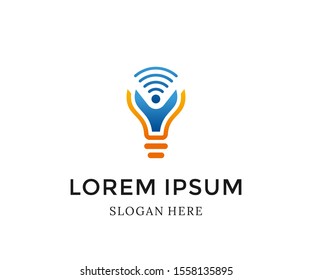 wifi light bulb logo icon, vector illustration template for business