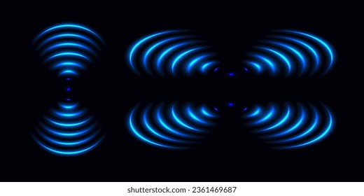 Wi-Fi-Lichteffekt, Blauer Signalgeber Wellen Internet Wireless-Verbindung. Drahtlose Technologie digitales Radar oder Sonar mit leuchtendem Lichteffekt. Vektorgrafik