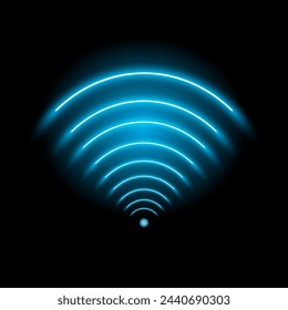 Wi-Fi light effect, Blue glowing signal sensor waves internet wireless connection. Wireless technology digital radar, RFID or sonar with glowing light effect. Vector