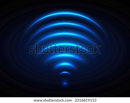 Wi-Fi light effect, Blue glowing signal sensor waves internet wireless connection. Wireless technology digital radar or sonar with glowing light effect. Vector