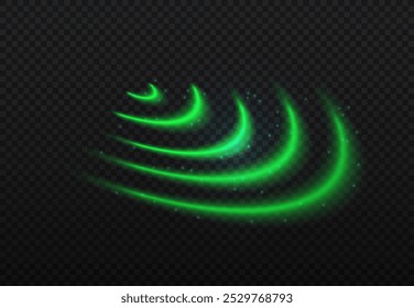 Wifi light effect. Green wi fi symbol. Wireless connection and interaction. Modern technologies and innovations. Template and layout. Realistic vector illustration isolated on transparent background