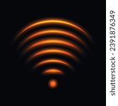 Wi-Fi light effect, orange glowing signal sensor waves internet wireless connection. Wireless technology digital radar or sonar with glowing light effect. Vector