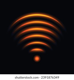 Wi-Fi light effect, orange glowing signal sensor waves internet wireless connection. Wireless technology digital radar or sonar with glowing light effect. Vector