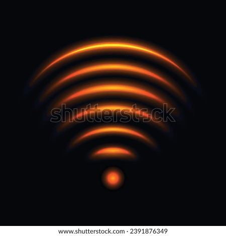 Wi-Fi light effect, orange glowing signal sensor waves internet wireless connection. Wireless technology digital radar or sonar with glowing light effect. Vector