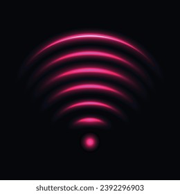 Wi-Fi light effect, pink glowing signal sensor waves internet wireless connection. Wireless technology digital radar or sonar with glowing light effect. Vector