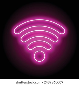 Wi-Fi light effect, Pink glowing signal wifi sensor waves internet wireless connection. Wireless wi fi technology digital radar or sonar with glowing light effect. Vector