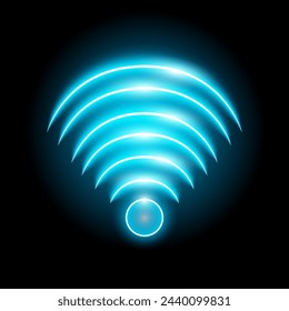 Wi-Fi light and wireless networking concept. Glowing blue signal wifi sensor waves internet wireless connection. Wireless wi fi technology digital radar or sonar with glowing light effect. Vector.