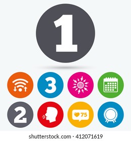 Wifi, like counter and calendar icons. First, second and third place icons. Award medal sign symbol. Human talk, go to web.