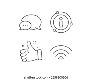 Wifi line icon. Chat bubble, info sign elements. Wi-fi internet sign. Wireless network symbol. Linear wifi outline icon. Information bubble. Vector