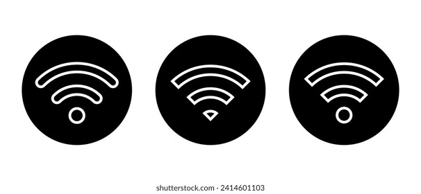 Wifi line icon on black circle. Wireless connection symbol vector