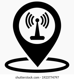 Wi-Fi location icon. Internet access point. Wifi geotag. Vector graphics.