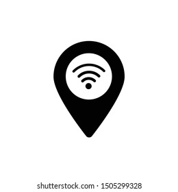Wi-Fi location icon. Marker indicating the wi-fi on the map and white background for travel