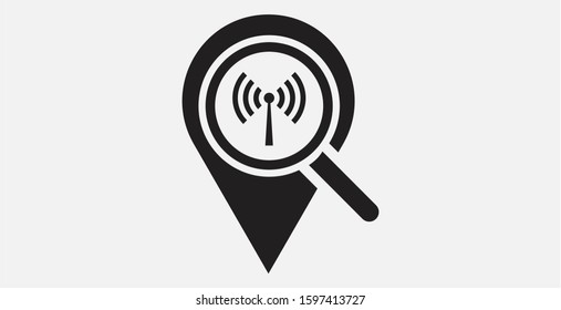 Wifi location icon. Location, wi-fi and search icon. Vector illustration icon. Map pin pointer with wi fi symbol icon