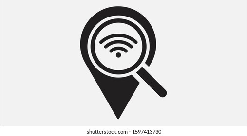 Wifi location icon. Location, wi-fi and search icon. Vector illustration icon. Map pin pointer with wi fi symbol icon