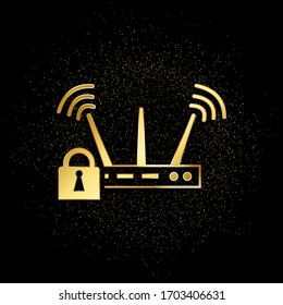Wifi-Schloss, Sicherheitsgold-Symbol. Vektorillustration auf goldenem Partikelhintergrund.