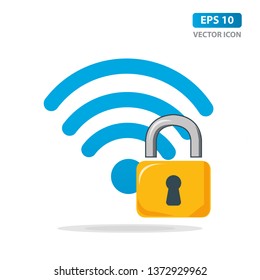 Wifi locked sign. Password Wi-fi symbol. Wireless Network icon. Wifi zone. Flat design style icon