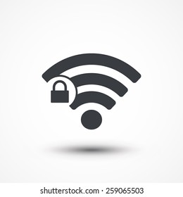 Wifi locked sign. Password Wi-fi symbol. Wireless Network icon. Wifi zone. Flat design style icon