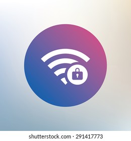 Wifi locked sign. Password Wi-fi symbol. Wireless Network icon. Wifi zone. Icon on blurred background. Vector