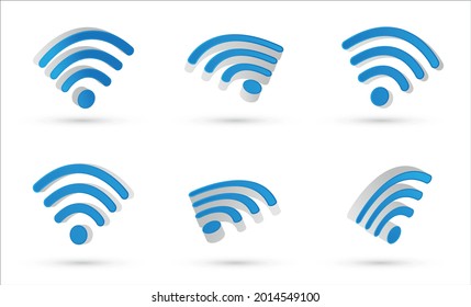 Wifi logo. 3d vector. Modern style and gradient colors. Different views floating.