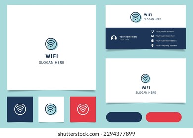 Diseño del logo Wifi con eslogan editable. Libro de promoción de marca y plantilla de tarjeta de visita.