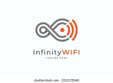 Wifi logo design, infinity with wifi icon combination, flat design logo template, vector illustration