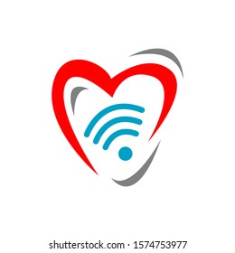 wifi love logo Vector. Heart shape and wifi sign Logo symbol Concept illustration