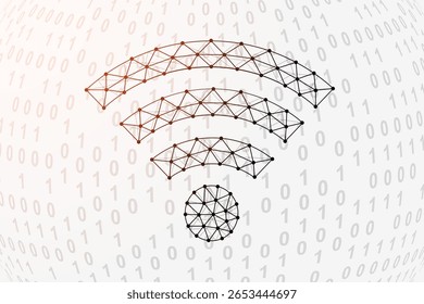 Símbolo Wi-Fi low poly com fundo de código binário. Ilustração de vetor de design de zona de Internet. Símbolo poligonal de conexão com pontos conectados