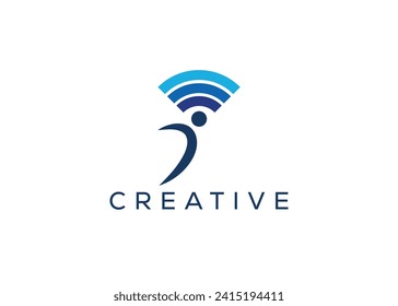 Wi-Fi and Man logo design vector template