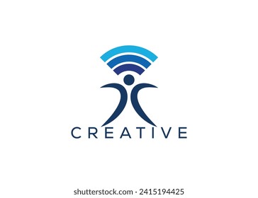 Wi-Fi and Man logo design vector template