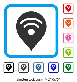 Wi-Fi Map Marker icon. Flat grey pictogram symbol inside a light blue rounded rectangle. Black, gray, green, blue, red, orange color variants of Wi-Fi Map Marker vector.