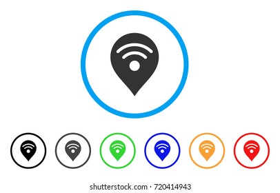 Wi-Fi Map Marker rounded icon. Style is a flat wi-fi map marker grey symbol inside light blue circle with black, gray, green, blue, red, orange versions.
