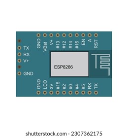 Wi-Fi Microcontroller Vector Illustration for IoT Applications - A visually appealing and detailed vector illustration depicting a Wi-Fi-enabled microcontroller