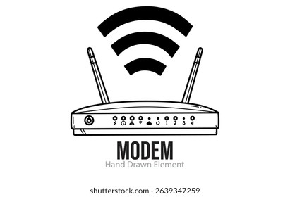 Wifi modem hand drawn sketch, editable, black line, outline, simple design, electronic device, technology